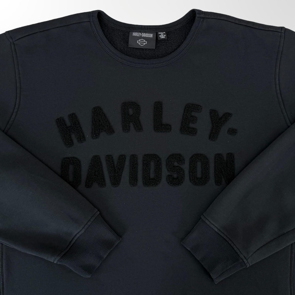 Harley-Davidson Sweatshirt‎ Mens 3XL Black Chenille Logo Crewneck Fleece - Picture 4 of 8